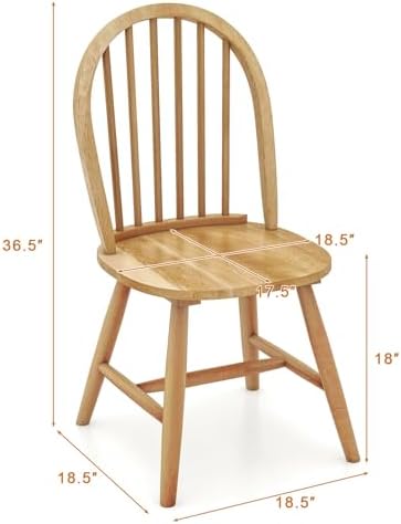18" Oak Dining Chairs Set of 4, Wood Windsor Chair with Spindle Back for Country Farmhouse Kitchen Island