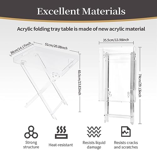 Acrylic Folding Square Tray Table, Clear, 24x20x14 inch, Home, Bar & Showroom Use