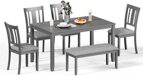 Zevemomo 6-Piece Solid Wood Dining Table Set, Dining Table Set for 6, Grey