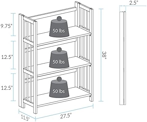 Casual Home 3-Shelf Folding Stackable Bookcase (27.5" Wide)-Honey Oak