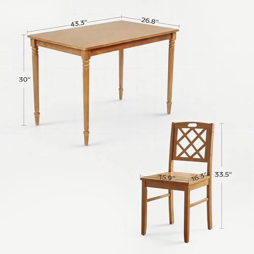 5-Piece Wood Dining Table Set for 4, Farmhouse Rectangular Kitchen Table