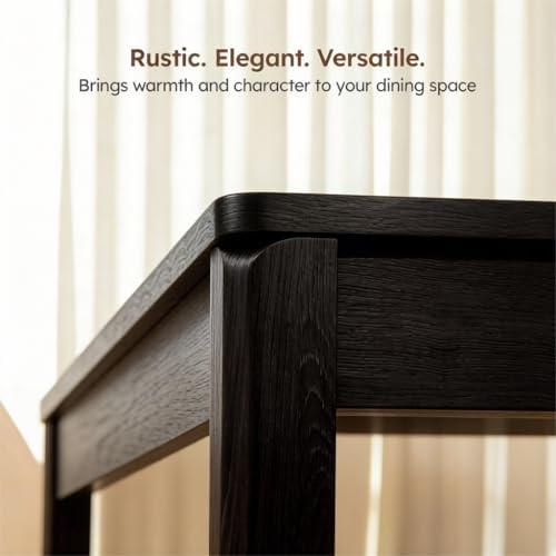 Black Dining Table for 6, Farmhouse Rectangular Kitchen Table, Wood
