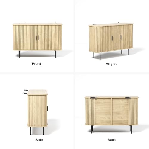 Fluted Sideboard Buffet Cabinet, Sliding Door/Adjustable Shelf, Natural