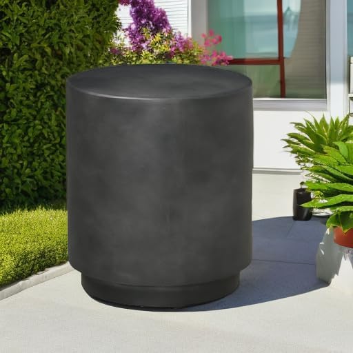 HOMCOM Outdoor Side Table Round Small End Table Concrete Finish Dark Gray