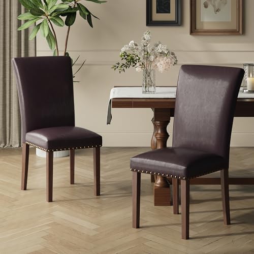 COLAMY High Back Upholstered Dining Chairs Set of 4, Dark Brown