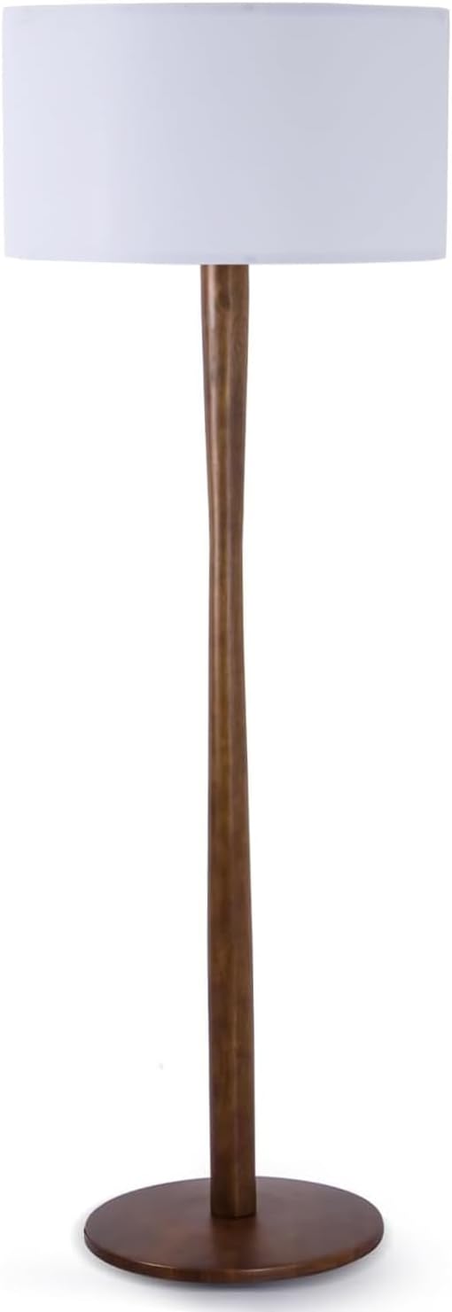 62" Tall Rustic Walnut Wood Floor Lamp with Large Linen Shade, White