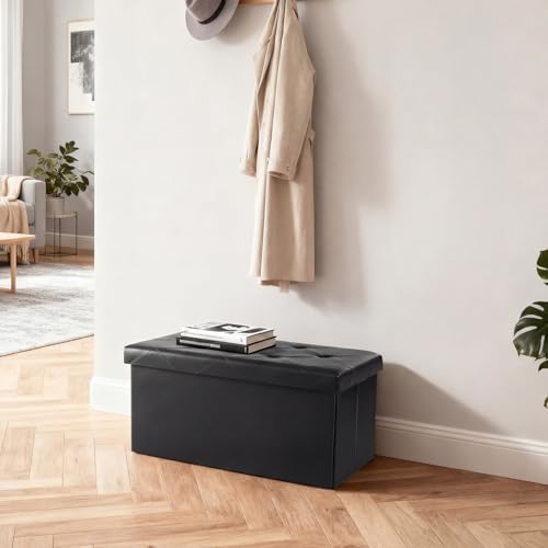 DUMOS 30 Inch Foldable Storage Ottoman Bench, Large Ottoman with Storage