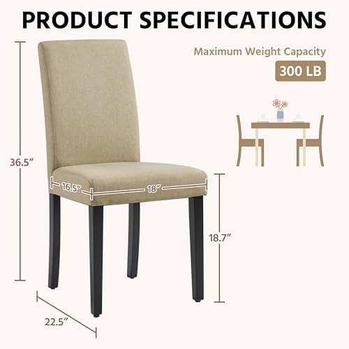 Yaheetech Dining Chairs Set of 2 Upholstered Kitchen Chairs Khaki