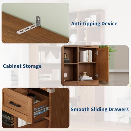Garvee 74'' Tall Corner Bookshelf- 6-Tier Book Shelf with Drawer & Cabinet