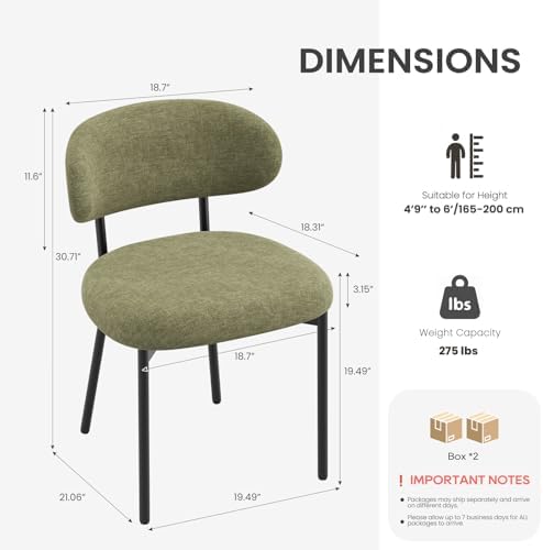 MALOL Dining Chairs Set of 6, Modern Fabric Dining Room Chairs, Green