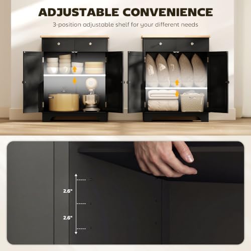 HOMCOM Sideboard Buffet Cabinet Solid Wood Countertop Black