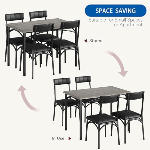 IDEALHOUSE Dining Table Set for 4, Kitchen Table and Chairs for 4 with Upholstered Chairs, 5 Piece Rectangular Kitchen Table Set, Dining Room Table Set for Small Space, Apartment, Retro Gray