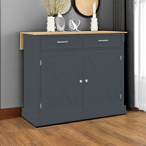 HOMCOM Rolling Kitchen Island with Drop Leaf Wood Breakfast Bar, Dark Gray