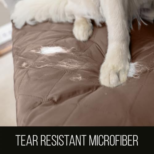 Sofa Shield® Couch Chaise Slip Cover for Dogs with Strap Latte Linen