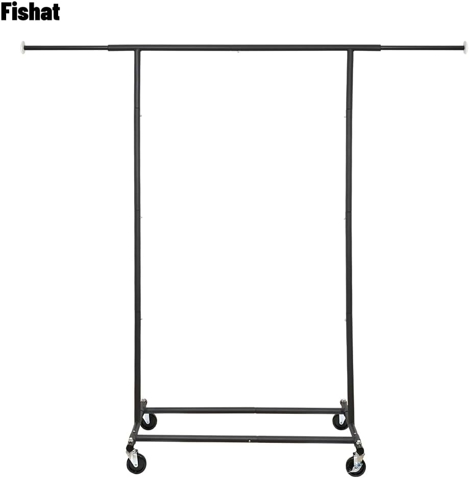 Fishat 59" H Simple Portable Standard Black Rolling Clothes Garment Rack