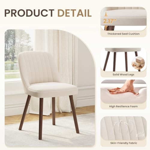 MALOL Dining Chairs Set of 4,Modern Fabric Kitchen Chairs with Back,Beige