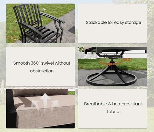 16 PCS Outdoor Patio Dining Set,Patio Table and Chairs Metal Outdoor Patio Furniture Set with Umbrella Hole,Dining Table Set with Swivel Chairs for Deck,Backyard and Garden,Brown