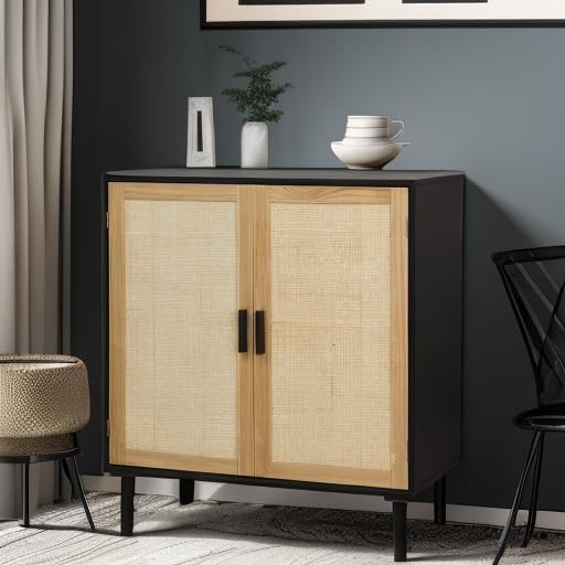 Finnhomy Sideboard Buffet Cabinet, Kitchen Storage Sideboard with Rattan Deco...