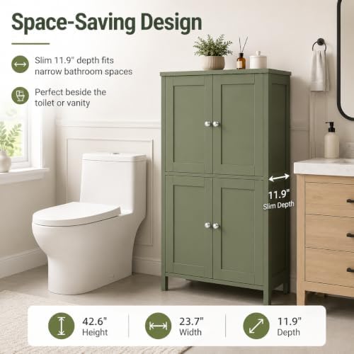 Vongrasig 43" Bathroom Storage Cabinet, Floor Cabinet with Doors, Green