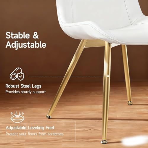 Dining Chairs Set of 2 PU Leather Armless Pearl White, Gold Legs