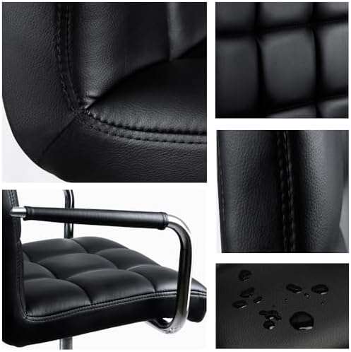 Yaheetech Black Vanity Desk Chair with Wheels, Tufted PU Leather Armchair