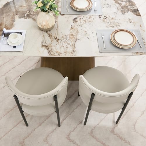 Modern Dining Chairs Set of 6, Faux Leather, Beige Grey