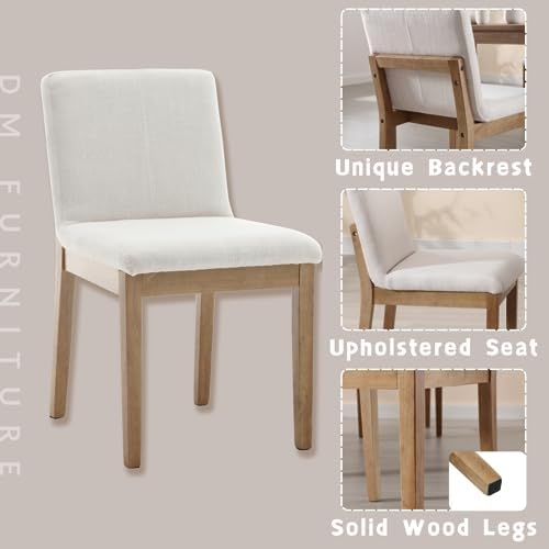 Farmhouse Kitchen Dining Room Chairs Set of 6 with Rectangle Backrest Mid Century Linen Fabric Upholstered Dining Room Parsons Chairs for Kitchen Island/Living Room/Dining Table, Beige