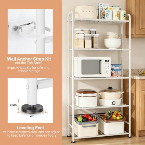 VTRIN Storage Shelves, 5 Tier Garage Shelving with Leveling Feet, Sturdy Metal Shelf Organizer Standing Heavy Duty Shelving Unit for Pantry, Kitchen, Room, 34" W x 13.4" D x 67.5" H, White