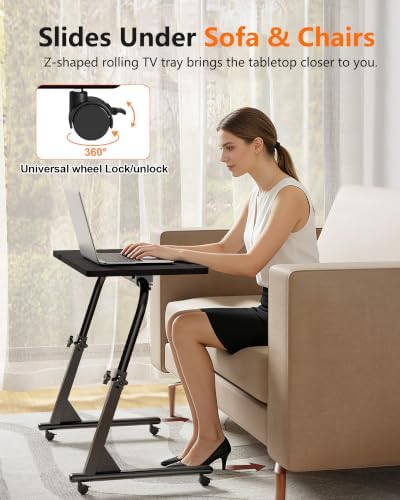 Adjustable Folding TV Tray Table, Mobile TV Dinner Tray for Eating on Couch