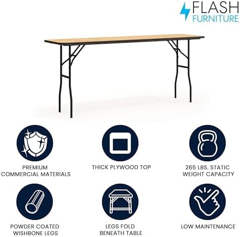 Flash Furniture 6 ft Wood Folding Clear Coat Rectangular Table, Clear