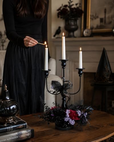 Halloween Candle Holder, 3 Arms Metal Candelabra, Black Candlestick Holder, G...