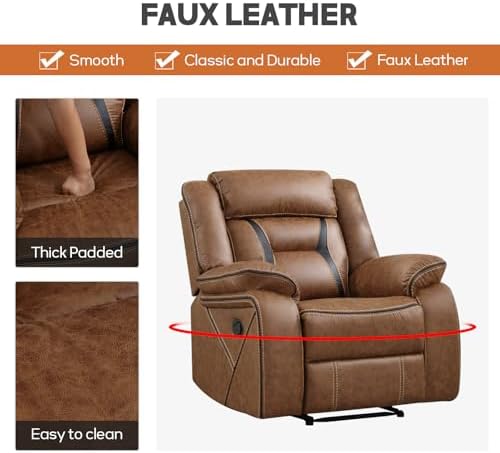 EBELLO Faux Leather Recliner Sofa Furniture Set for Living Room, Recliner Chair, Manual Loveseat, 3 Seat Recliniing Sofa Couch Set for Meeting Room, Brown