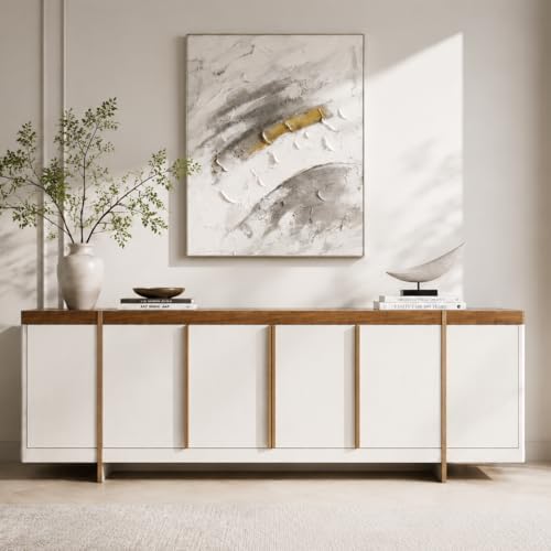 OKD Modern 70" Media Console TV Stand for 80" TVs,Large Concealed S...