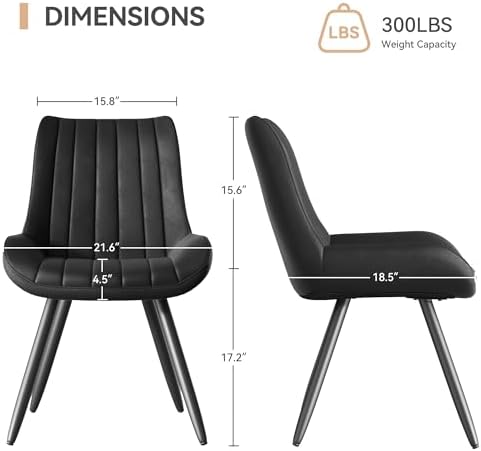 Mid Century Modern Dining Chairs Set of 6, Soft Cushion Upholstered Fabric Kitchen Chairs, Black