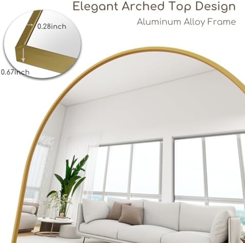 Prywot Arched Full Length Mirror, 70"x26" Free Standing Floor Mirro...