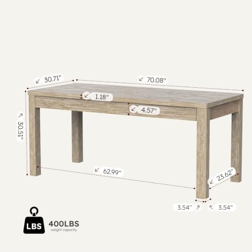 Farmhouse Dining Table for 6, Rectangle Dining Table, Kitchen Table Oak