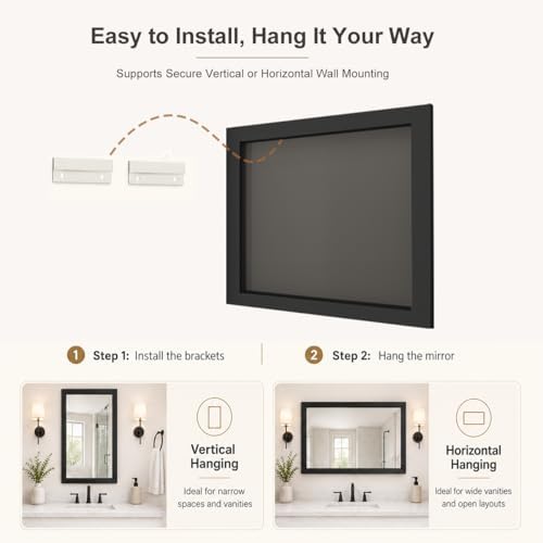 SMIROR 24x36 Matte Black Bathroom Vanity Mirror for Over Sink
