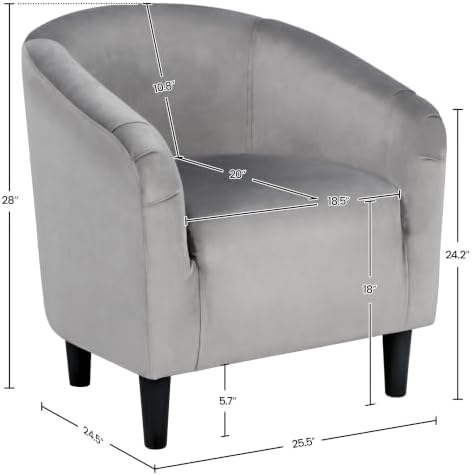 Yaheetech Small 25.5in Wide Velvet Barrel Accent Chair for Bedroom, Gray