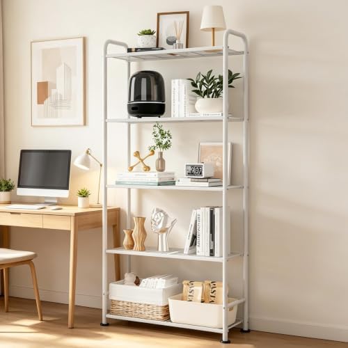 VTRIN Storage Shelves, 5 Tier Garage Shelving with Leveling Feet, Sturdy Metal Shelf Organizer Standing Heavy Duty Shelving Unit for Pantry, Kitchen, Room, 34" W x 13.4" D x 67.5" H, White