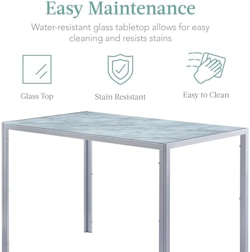 5-Pieces Gray Marble Dining Room Set for 4, Contemporary Kitchen Table and Upholstered Chairs Set for Kitchen/Dinette/Restaurant/Apartment and Small Space
