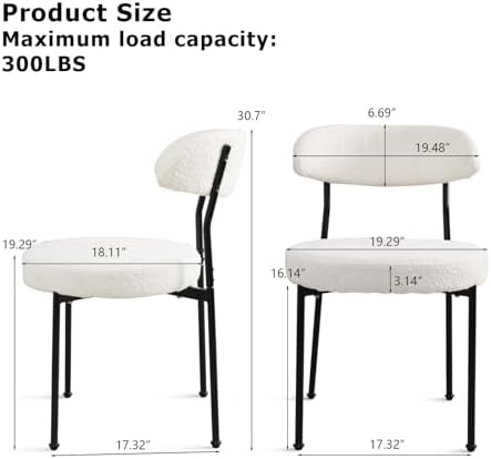 Dining Table and Dining Chair Set 23.6" White Round Table&2 Boucle Upholstered Black Legs Chairs for Kitchen Dining Room Small Space 3 Piece Dining Table and Chair Set（Beige）