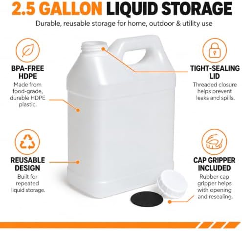 2.5 Gallon Water Jugs & Oil Containers |HDPE Carboy Water Container |7-Pack