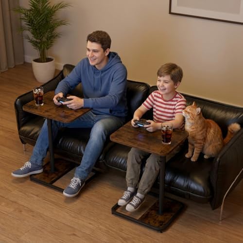 YUHFERA Large 2-Pack TV Tray Tables for Couch, Adjustable Height, Brown