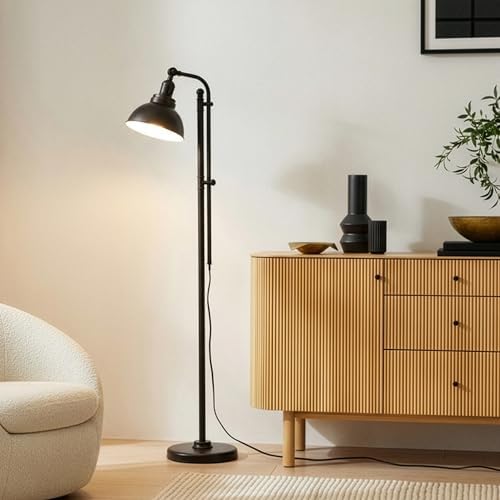 Brightech Dylan Industrial Floor Lamp for Living Rooms & Offices, Bright ...