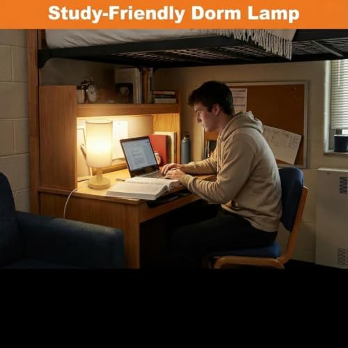 Touch Bedside Table Lamps Set of 2 with Stepless Dimming, USB Powered