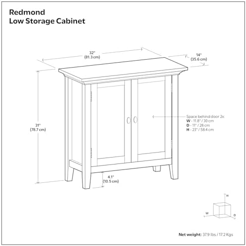 SIMPLIHOME Redmond 32" Wide Solid Wood Cabinet in Brunette Brown