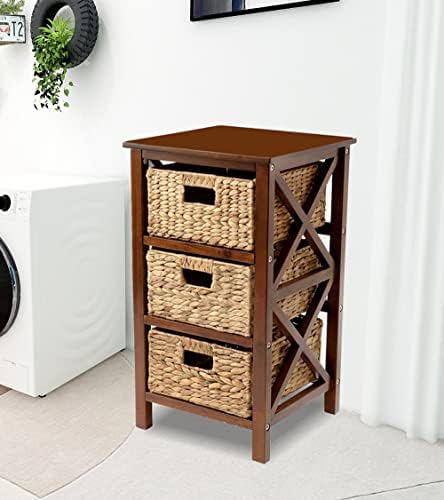 eHemco 3 Tier X-Side End Storage Cabinet, Walnut
