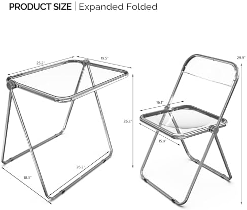 VINGLI Folding Acrylic Table and Chair Set Small TV Tray for Snack Dinner on Couch, Tiny Foldable Desk Writing Desk for Home Office for Small Spaces