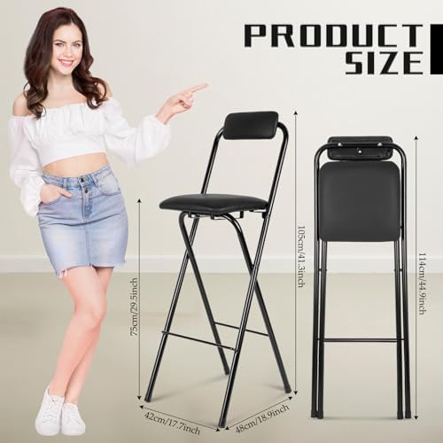 Thyle 2 Pcs Folding Bar Stool with Backrest Counter Height Seat,29.5 Inch