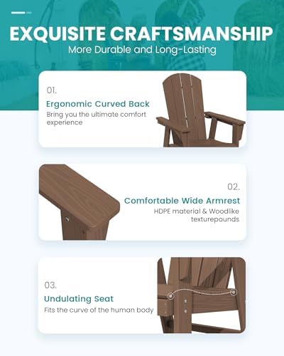 SERWALL 5-Piece Patio Dining Set, 45" Table & 4 Adirondack Chairs, Brown